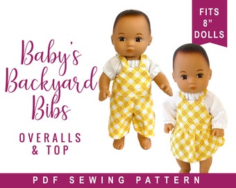 Caring for Baby Doll Clothes Sewing Pattern - fits 8" baby doll clothes - Baby's Backyard Bibs and Playtime Peasant Top - PDF download