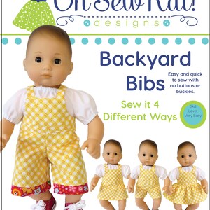 Baby Doll Clothes Sewing Pattern for 15 inch baby doll overalls sewing pattern Backyard Bibs Romper Shortalls Skirt PDF digital pattern image 2