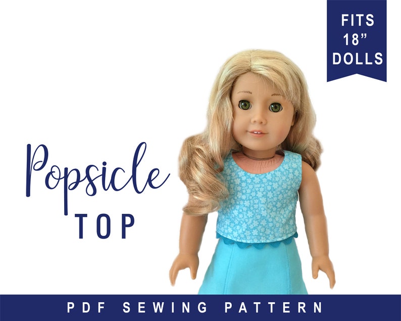 18 inch Doll Clothing Sewing Pattern Popsicle Crop Top doll shirt ePattern easy to sew Oh Sew Kat PDF Sewing pattern digital download image 1