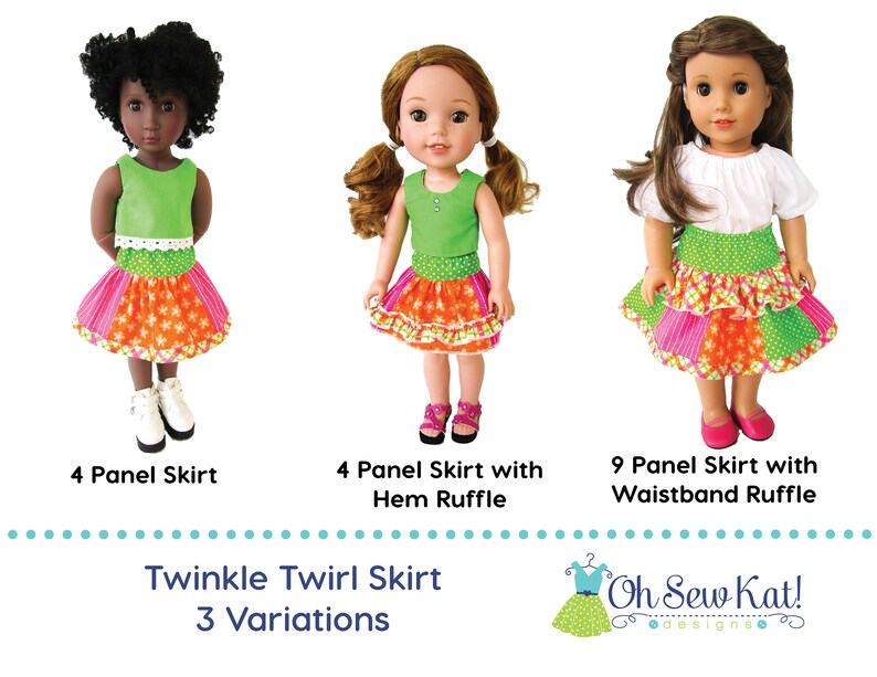 Doll Clothes Boutique Twirl Skirt Sewing PDF Pattern for 14-18 inch doll clothes, Easy patchwork skirt for Dolls, Digital pattern Oh Sew Kat image 3