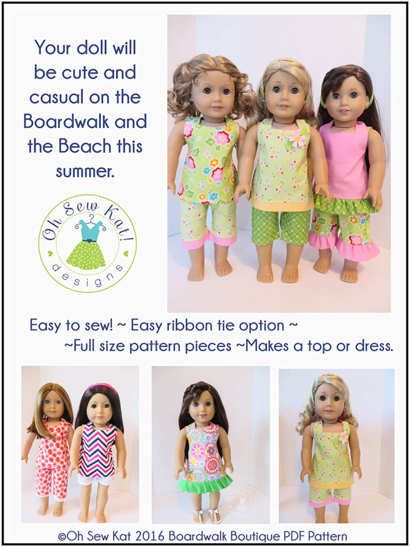 18" Doll Clothes Sewing Pattern for 18 Inch Doll Clothes - Boardwalk ...