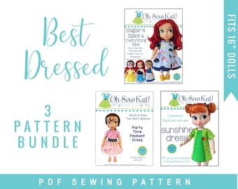 Puppenkleidung Schnittmuster PDF Bundle mit 3 Schnittmustern für 16-Zoll-Puppen wie Animators' - Easy to Sew Doll Kleider & Kleidung von OhSewKat
