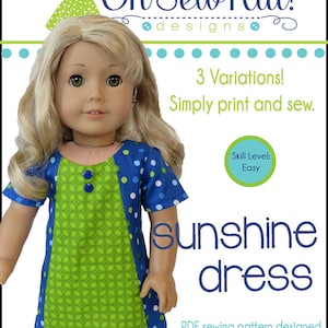 18 inch doll clothes sewing pattern for 3 styles of Sunshine Dress, easy to sew patterns for 18 dolls, PDF printable download image 2