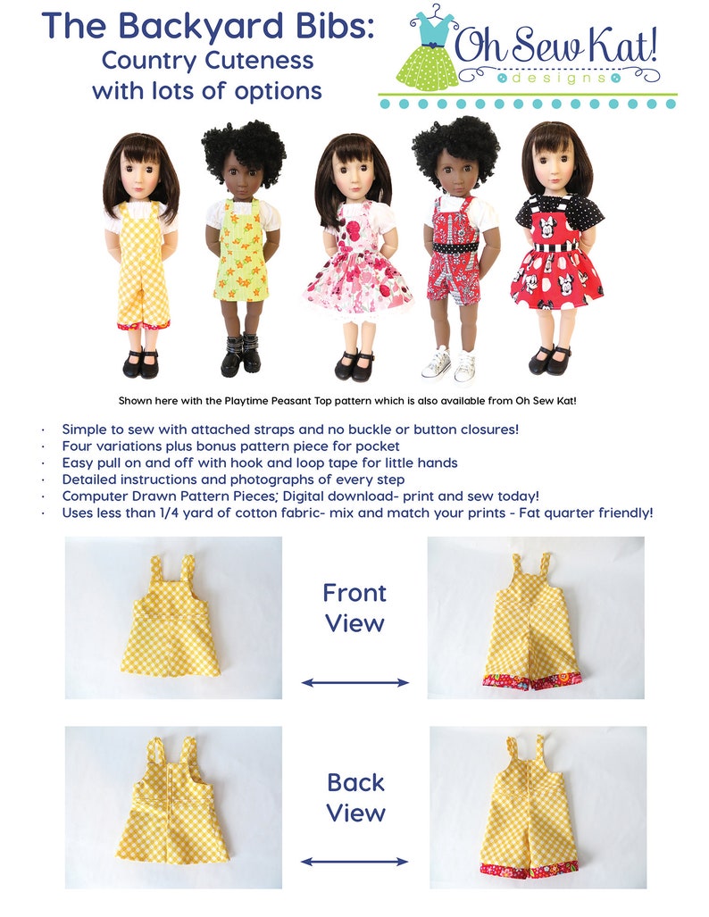 Doll Clothes Sewing Pattern A Girl for All Time doll overalls sewing pattern Backyard Bibs Romper Shortalls Skirt PDF digital pattern image 7