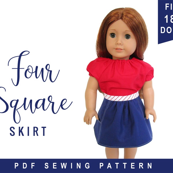 Doll Clothes Boutique Twirl Skirt Sewing PDF Pattern for 18 inch doll clothes, Easy skirt for Dolls, Digital pattern Four Square Skirt