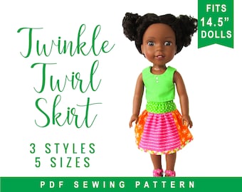 Doll Clothes Boutique Twinkle Twirl Skirt Sewing PDF Pattern for 14-15 inch doll clothes, Easy patchwork skirt for Dolls by Oh Sew Kat