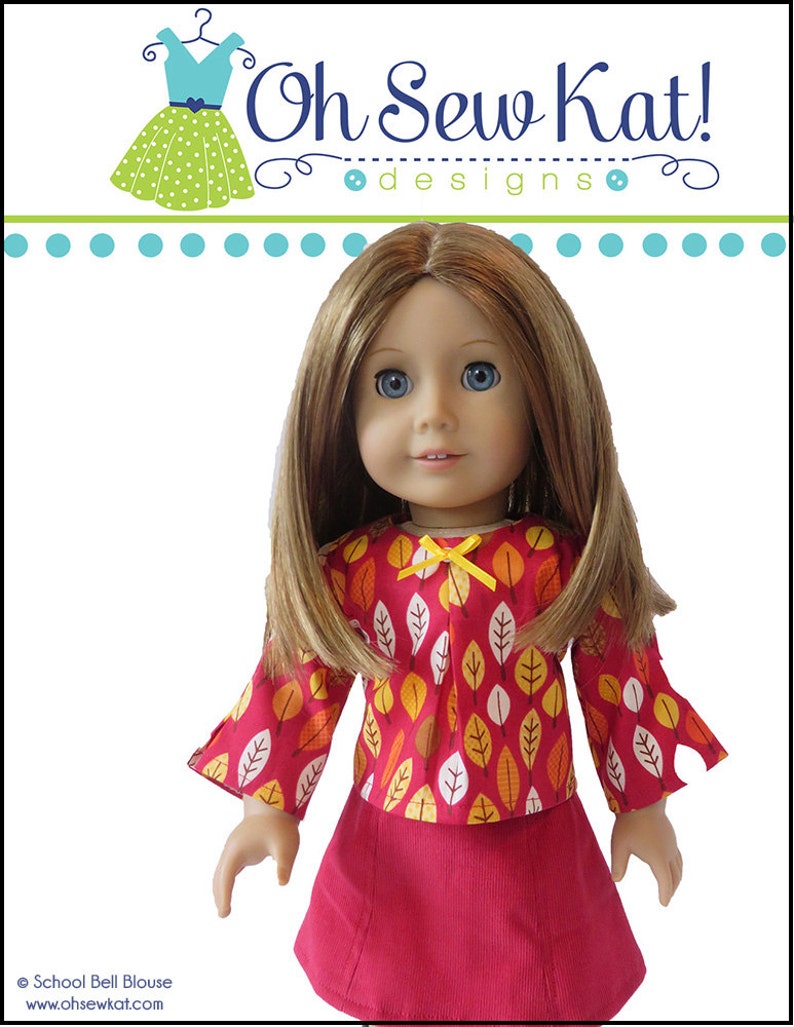 18 Doll Clothes pattern PDF Sewing Pattern for 18 inch dolls like American Girl® School Bell Blouse Doll Clothes Doll Top or Shirt image 4