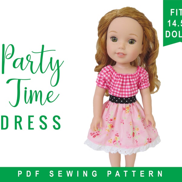 Doll Clothes Pattern for WellieWishers 14.5 inch Party Time Peasant Dress Easy to Sew doll clothes OhSewKat Hearts for Hearts sewing pattern