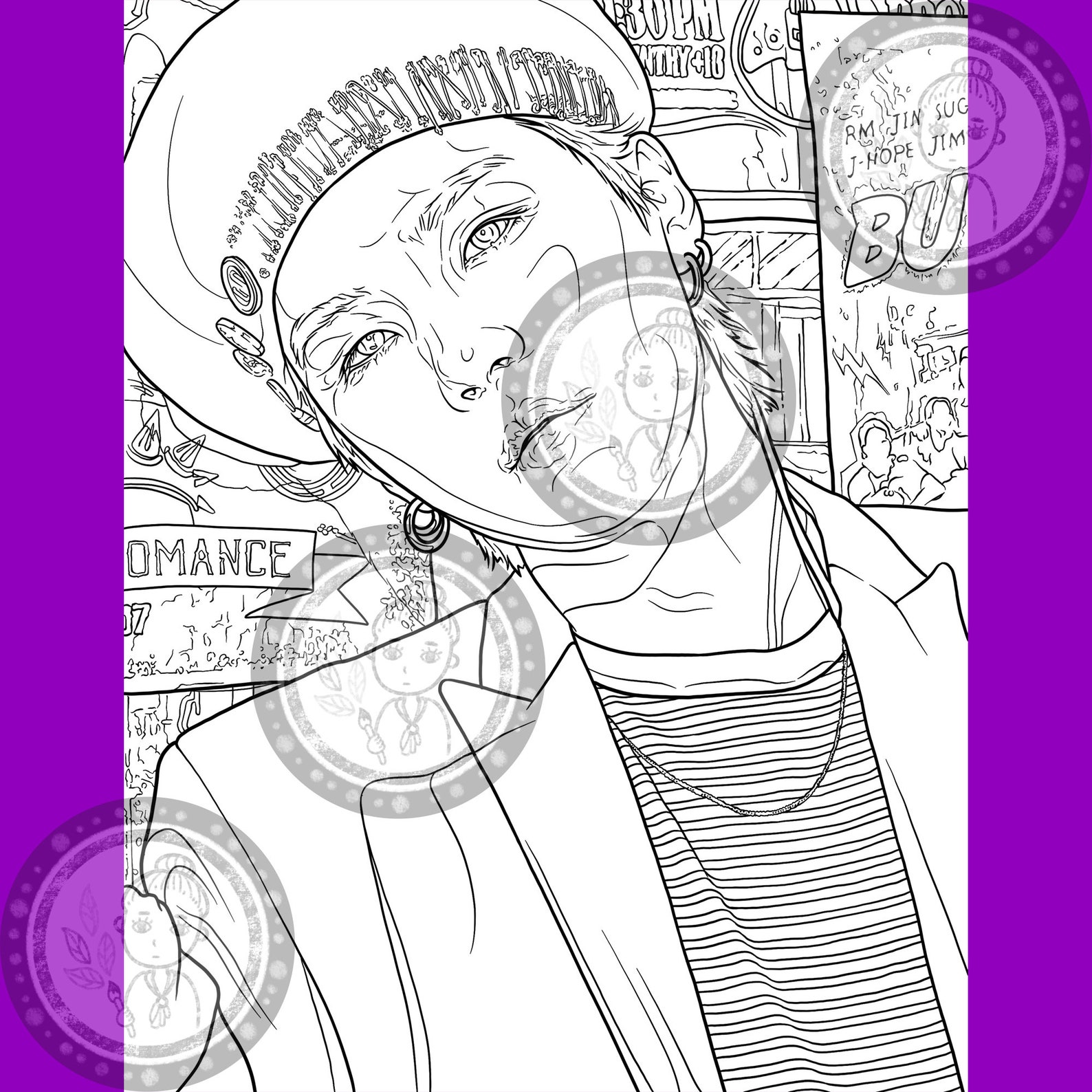 BTS Coloring Book _7 Printable Coloring Pages_hand Drawing_all Members ...