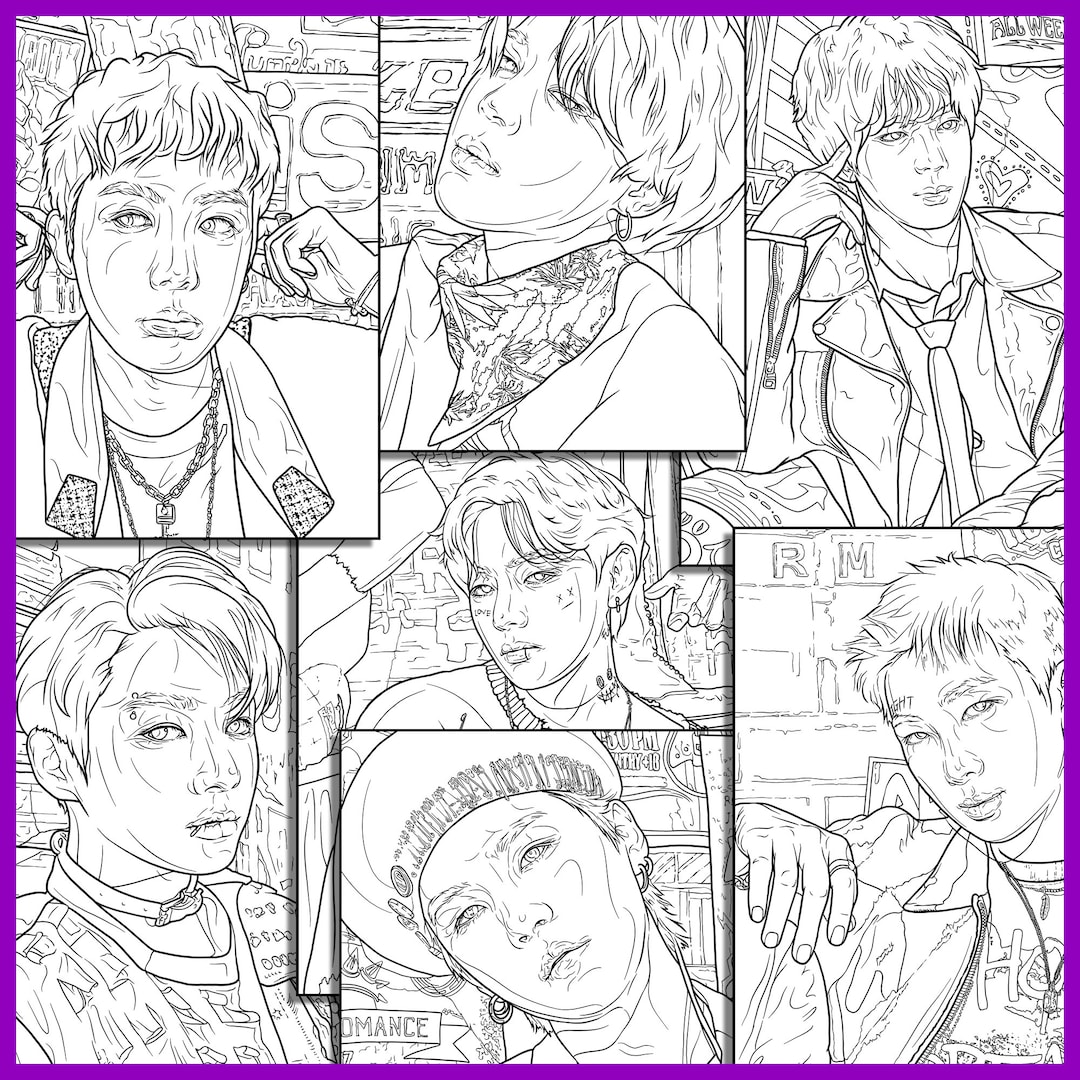 BTS Coloring Book _7 Printable Coloring Pages_hand Drawing_all Members ...