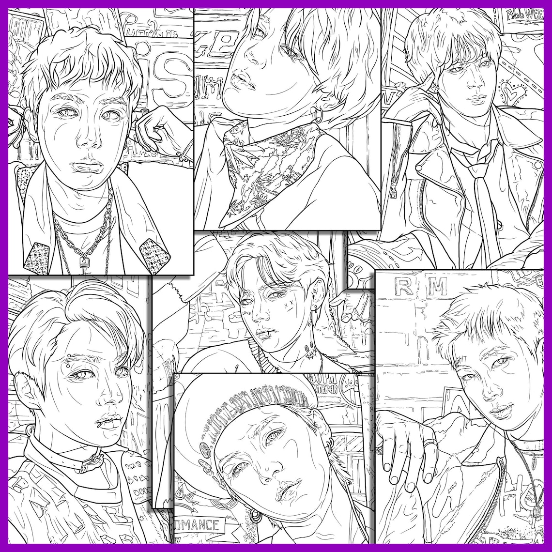 BTS Coloring Book _7 Printable Coloring Pages_hand Drawing_all Members ...