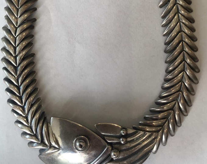 Vintage Fish Necklace, Sterling silver, Fish Jewellery, Mexican Necklace, fabulous rare statement piece
