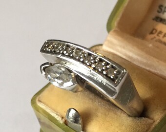 Anello da cocktail vintage in argento sterling, design modernista.