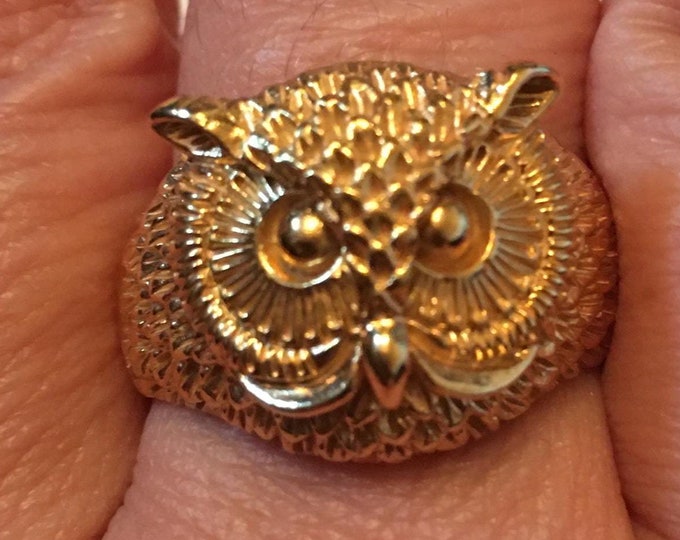 Vintage Silver Owl ring, Owl Jewellery, Owl design, Sterling Silver gilt rare ring