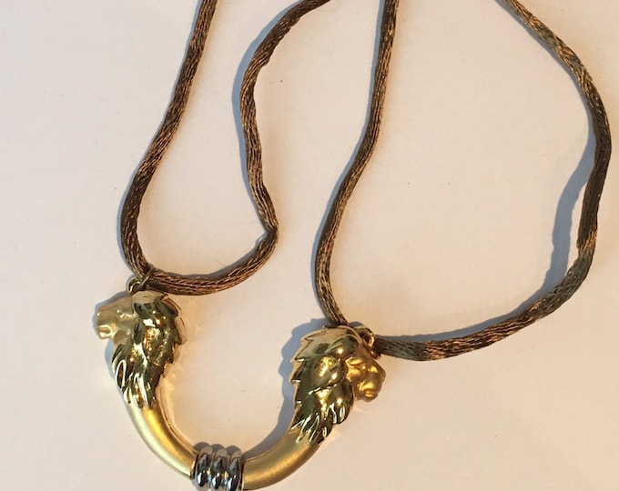 Vintage Lion Pendant Necklace, Rare Stylized Design