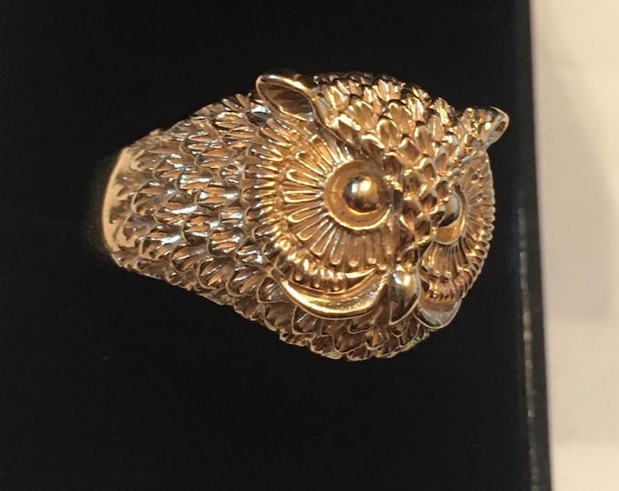 Vintage Silver Owl ring, Owl Jewellery, Owl design, Sterling Silver gilt rare ring
