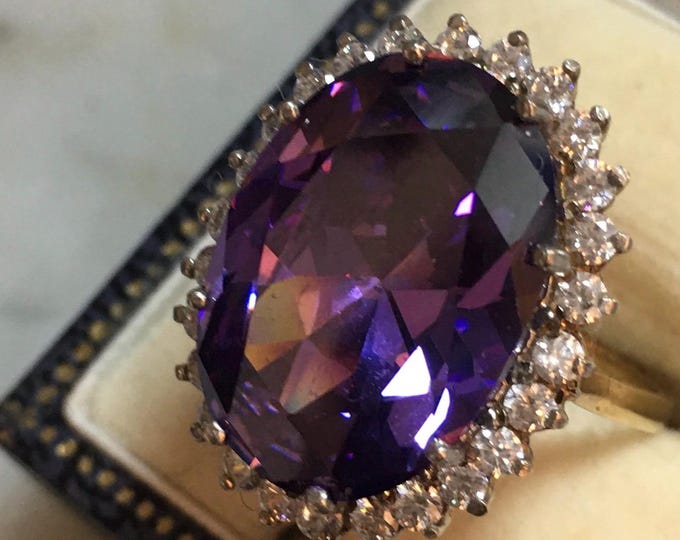 Vintage 18 Ct Gold on sterling silver amethyst ring, beautiful rare design piece