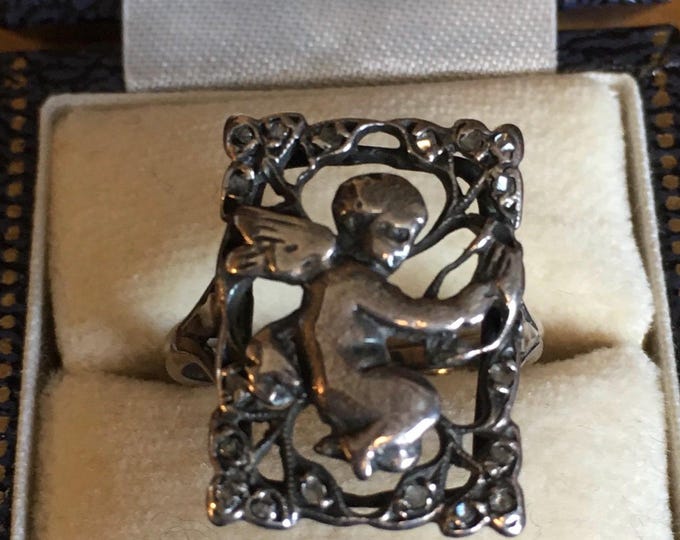 Antique Angel Diamond 9 Ct gold and silver ring, Georgian Ring with divine rare design.