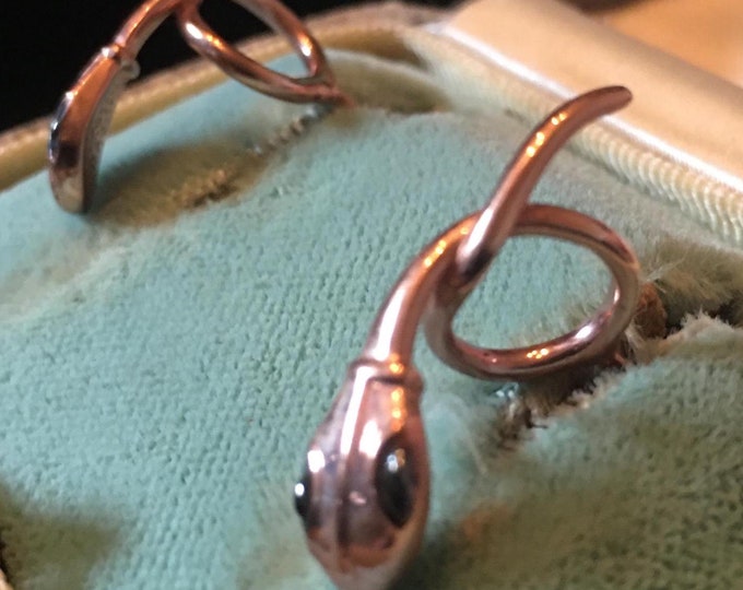 Vintage Snake earrings, Silver Gilt snake earrings, divine pair