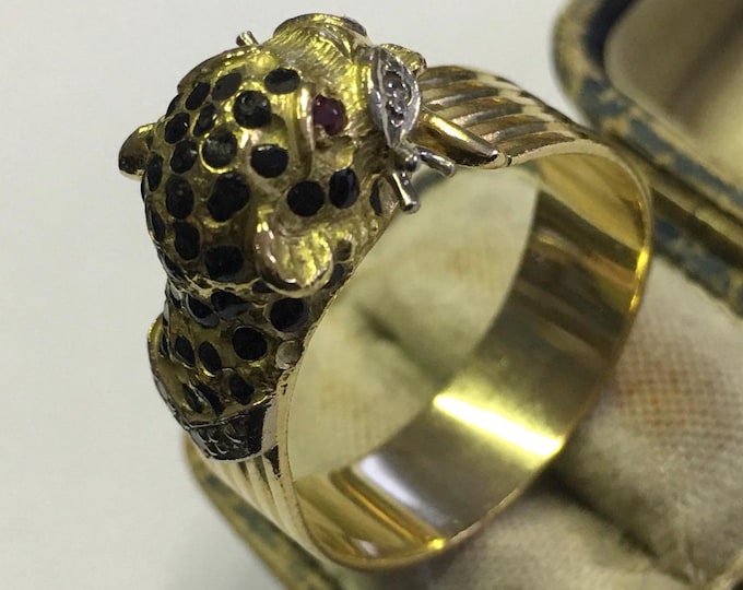 Vintage Diamond Panther Ring, 18 Ct Gold Panther Ring, Gold Panther Ring set, Diamond Ring, Panther jewellery, magnificent rare ring