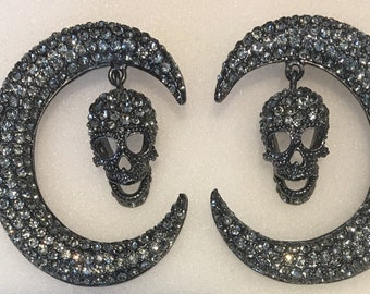 Vintage Skull and Moon Earrings, Butler and Wilson Jewellery, Skull Jewellery, Halloween Earrings, fabulous rare statement piece