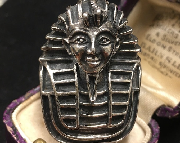 Vintage silver Egyptian Pharaoh Ring with exquisite rare design, rare design piece.