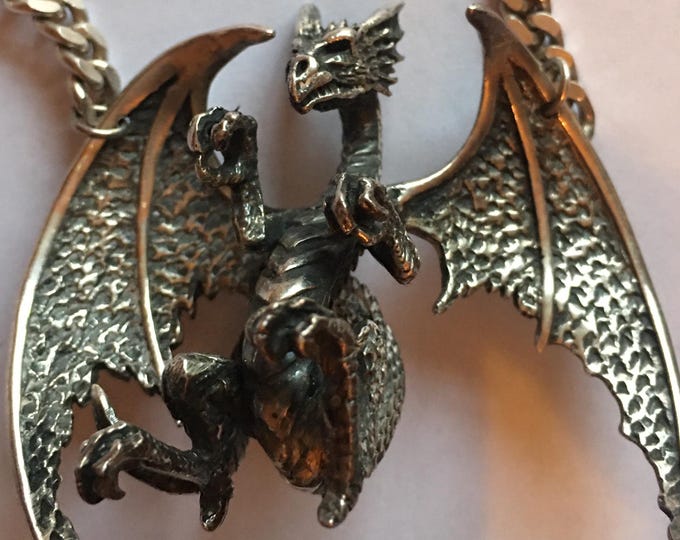 Vintage Dragon Necklace, Dragon Pendant, Dragon Jewellery, Crazy Pig Jewellery, designer rare piece.