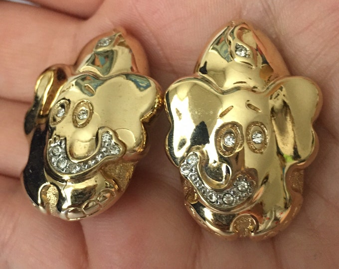 Vintage Elephant Set, Elephant brooch and earrings set, Elephant Jewellery, Elephant Earrings, divine rare set.