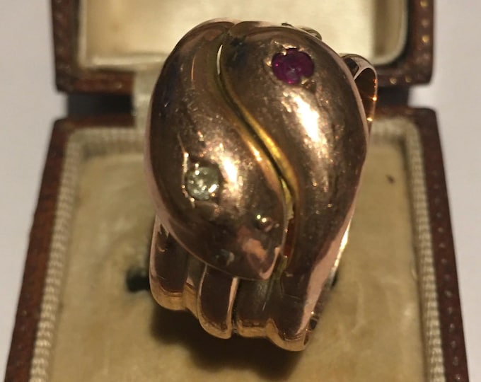Antique Snake Ring, Antique Gold Snake Ring, Victorian Gold Ring, 9 Carat Diamond, Ruby Snake Ring, Snake Jewellery, divine.
