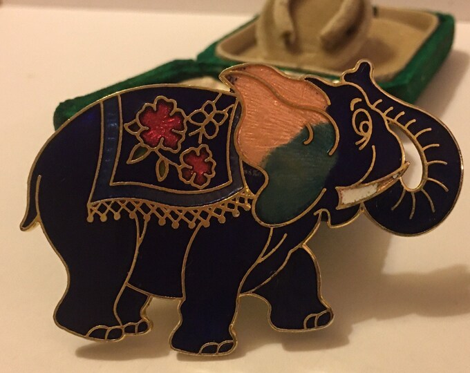 Vintage Elephant Brooch, Cloisonne Costume brooch, Elephant Jewellery, Elephant Pin, divine rare piece.