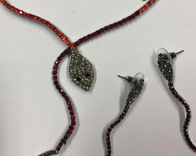 Vintage snake jewellery set, snake earrings and snake necklace, rare statement set