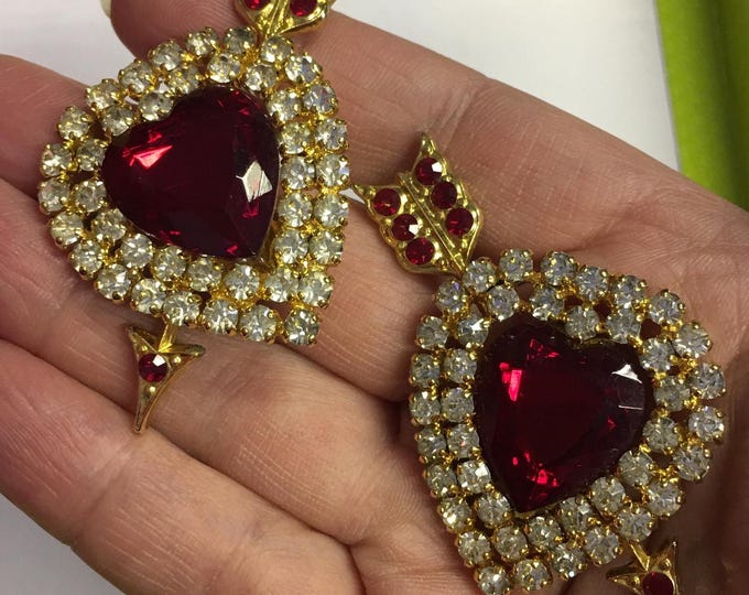 Valentine earrings, Vintage Heart Earrings, Clip On Design