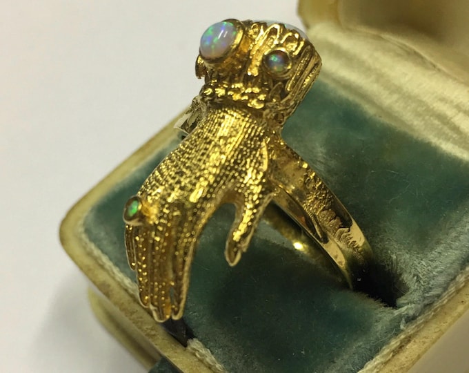 Vintage Gilt Sterling Silver Fede Ring, Opal Hand Jewelry