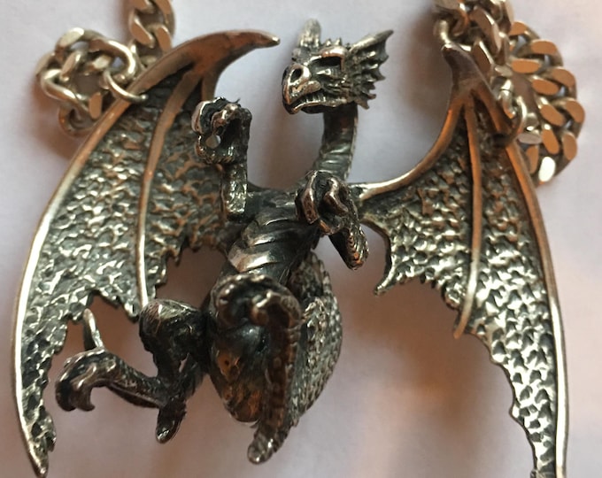 Vintage Dragon Necklace, Dragon Pendant, Dragon Jewellery, Crazy Pig Jewellery, designer rare piece.