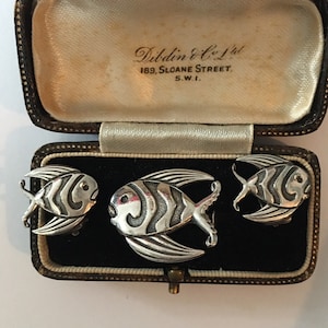 Vintage Fish Set, Fish Earrings, Fish Brooch, Vintage Fish earrings, Vintage Fish Earrings, Fish Jewellery, Fish Set, divine set.