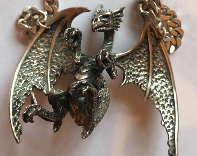 Vintage Dragon Necklace, Dragon Pendant, Dragon Jewellery, Crazy Pig Jewellery, designer rare piece.