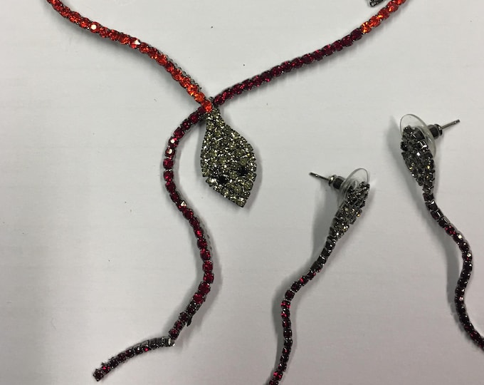 Vintage snake jewellery set, snake earrings and snake necklace, rare statement set