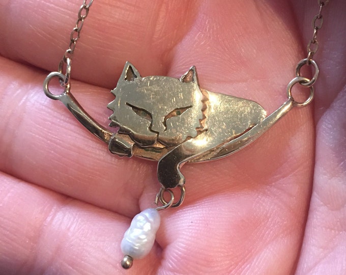 Vintage Cat Necklace, 9 Ct Gold designer Cat Necklace, Joanna Thomson Jewellery, cat lover's dream