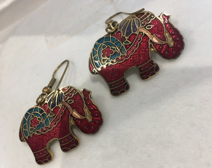 Vintage Enamel Elephant Costume Earrings