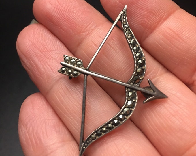 Vintage Silver Bow and Arrow Brooch, Pendant, , Sterling Arrow Pendant, Marcasite Brooch, Valentines Brooch, Bow and Arrow Jewellery, rare