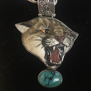 Vintage Panther necklace, Panther jewellery, Sterling Panther Pendant, Navaho turquoise wild cat divine rare collector's piece