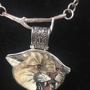 Vintage Panther necklace, Panther jewellery, Sterling Panther Pendant, Navaho turquoise wild cat divine rare collector's piece