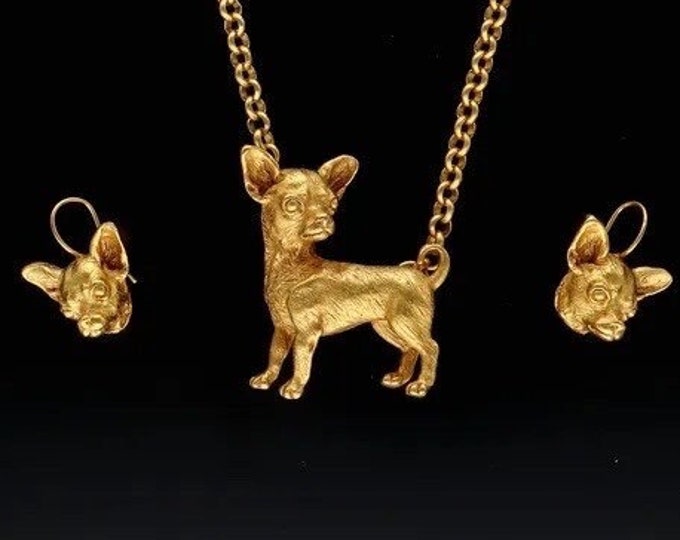 Vintage Chihuahua Necklace and Earring Set, Chihuahua Askew rare Set,  Dog Necklace,  Animal Jewellery, Chihuahua Necklace, Dog Jewellery,