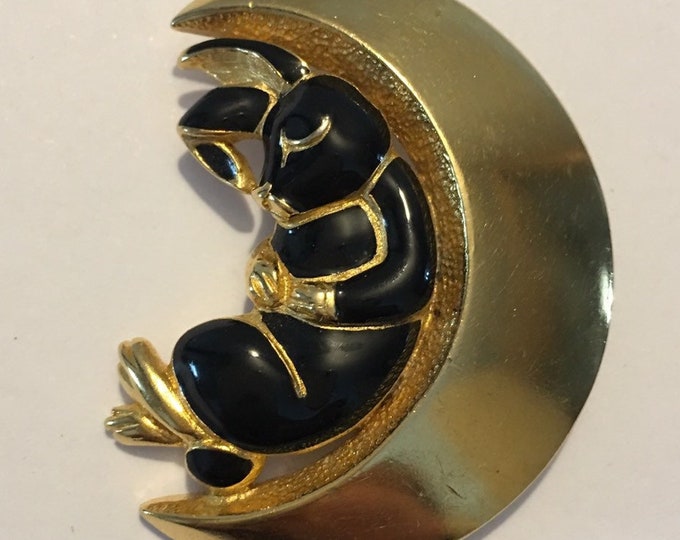Vintage Rabbit Moon Brooch, Moon Brooch,  Moon Pin, Moon Jewellery, Moon face Brooch, fantastic piece.