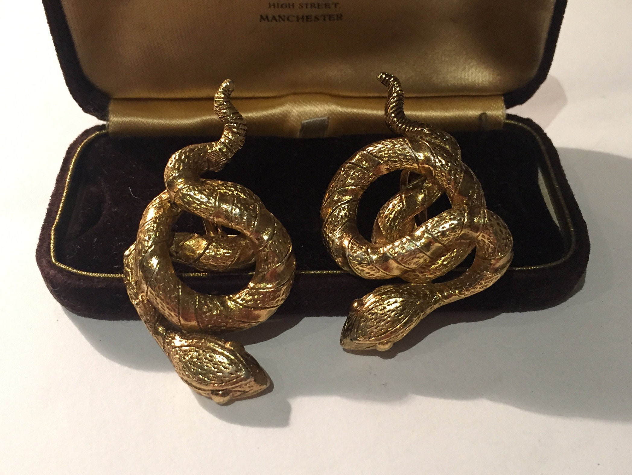 Vintage Gold Snake Earrings, Snake Earrings, Gold Snake Earrings,Snake