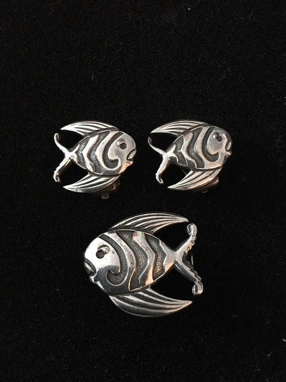 Vintage Fish Set, Fish Earrings, Fish Brooch, Vint