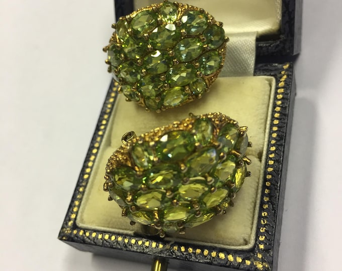 Vintage Peridot earrings, sterling silver gilt earrings, divine rare pair.