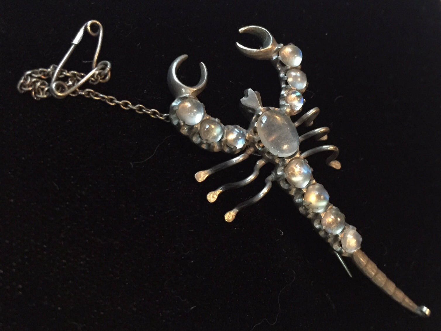 Silver Moonstone Scorpion brooch, Vintage Moonstone Brooch, Silver