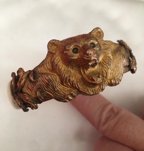 Victorian Bear Head Bangle, Rare Statement Bracel… - image 3