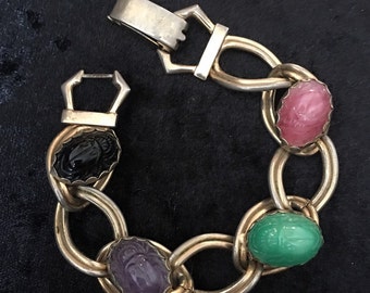 Vintage Egyptian Revival Scarab Bracelet, Costume Jewelry